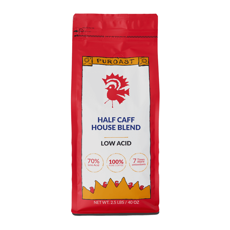 Puroast Half Caff House Blend low acid coffee — Maxwell House half caff alternative | Puroast